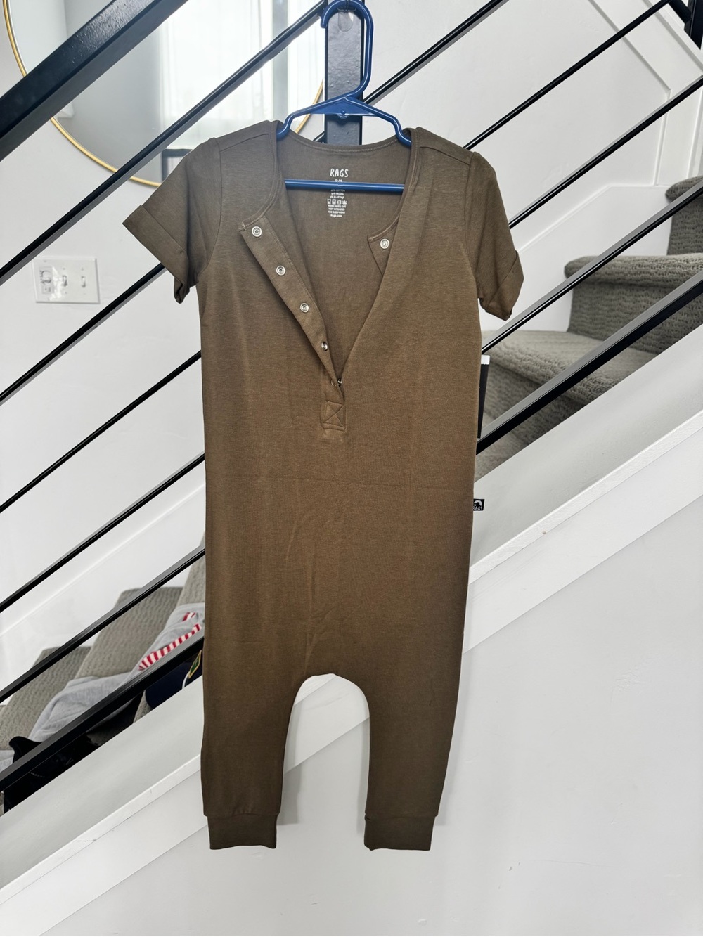 Rags to Raches Olive Short-Sleeve Kids One-Piece Footie